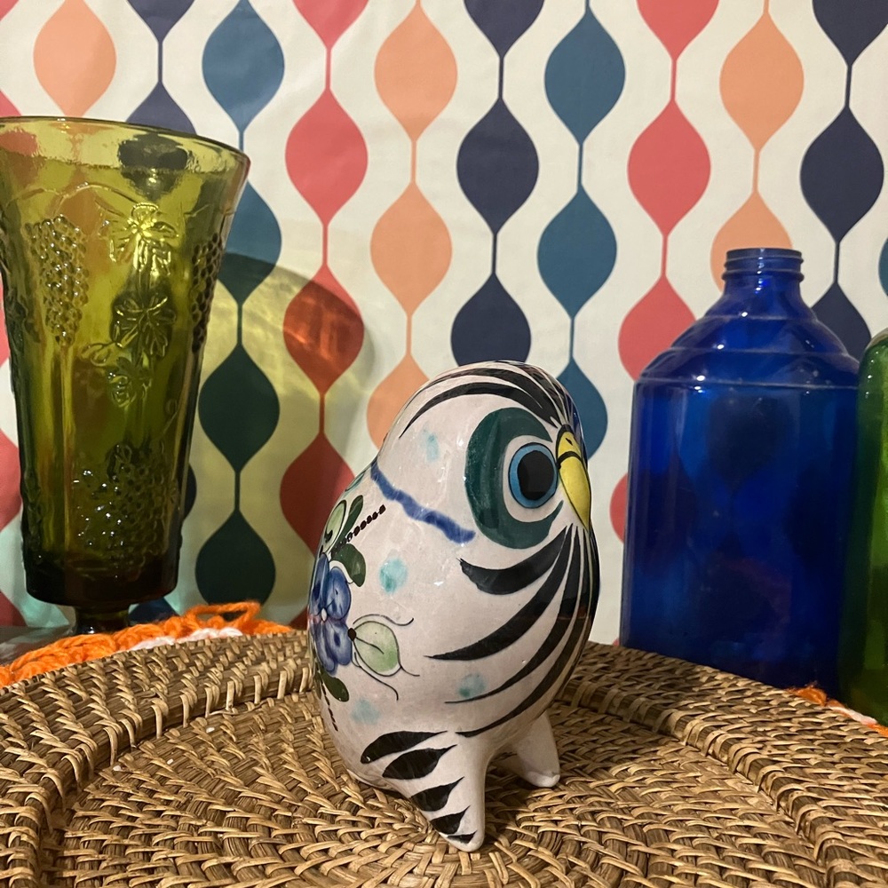 Mexican Tonala Pottery Ceramic Owl Figurine Hand-Painted Signed Cat 324 - Picture 2 of 12